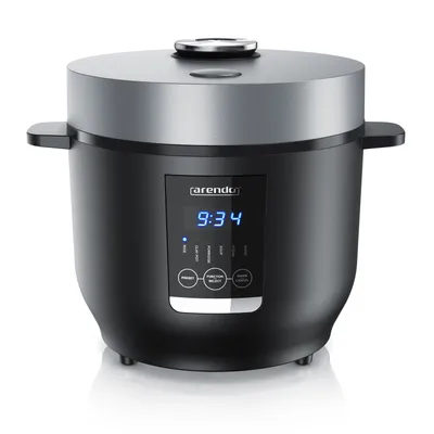 Produktbild von Arendo Reiskocher Digital, 350 Watt, 2L, 5 Kochprogramme, Timer, Warmhaltefunktion, BPA-frei, inkl. Messbecher & Reislöffel, Schwarz/Silber
