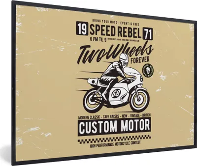 Produktbild von MuchoWow® MuchoWow® Gerahmtes Poster Motorrad - Vintage - Zeichnung - Zitat 90x60 cm - Poster mit zchwarzem Bilderrahmen - Fotorahmen - Foto-Plakat