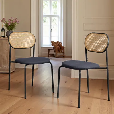Produktbild von ProximaX Esszimmerstühle im 2er-Set, Rattansitz, stabile Struktur, bequemes Sitzen, geeignet für Restaurants, Bars, Schwarz und Naturholz