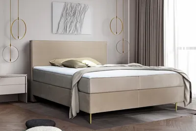 Produktbild von Boxspringbett 200 x 200 cm mit Matratze und Topper, minimalistischem Design, Bonellmatratzen H3 Beige Liguria