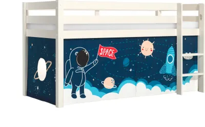 Produktbild von Kinderbett Karolina 210x114x106 Massivholz Weiß Textilset Rakete