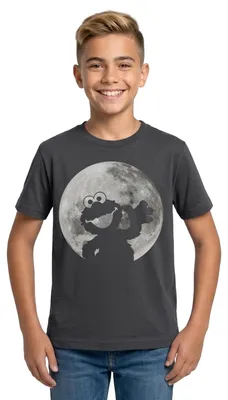 Produktbild von Spreadshirt Sesamstraße Elmo Im Vollmond Teenager T-Shirt, 152/164 (12-14 Jahre), Dunkelgrau