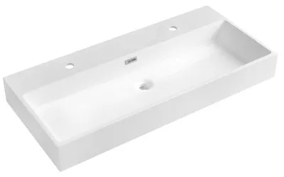 Image de AQUATIC lavabo, marbre coulé, 100x46cm, 2x trou pour robinetterie, blanc