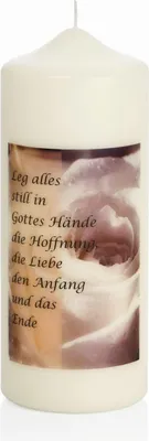 Produktbild von INNA-GLAS Trauerfeier Kerze SCHWANHILD mit Spruch, Fotodruck, verziert, elfenbein-schwarz, 20cm, Ø7,8cm - Germany - Trauerkerze