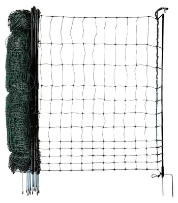 Produktbild von Hühnerzaun strongLine 25m lang 120cm hoch - 9 Fiberglaspfähle mit Doppelspitze - Geflügelnetz ohne Strom, mobiler Geflügelzaun, Gartenzaun