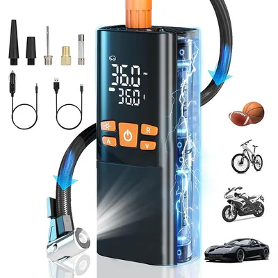 Produktbild von 60W kabellose Reifendruckpumpe, 4 voreingestellte Modi, inklusive USB-C Schnellladung (Orange)