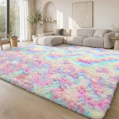 Zdjęcie produktu dla Omgoods - Miękka, puszysta dywanowa wykładzina - Możliwość prania i antypoślizgowa, 80x150 cm, wzór tęczy