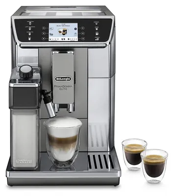 Produktbild von Delonghi ECAM 656.55.MS Primadonna Elite Vollautomatische Espressomaschine, Edelstahlgehäuse, Touchscreen, 1450 Watt, 2 l FÃ1/4llmenge, 400 g Bohnenbehälter, Tassenwärmer, Integriertes Mahlwerk, Milchaufschäumer, Wasserfilter, Smartphone-Steuerung