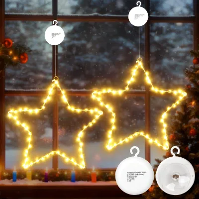 2er-Set LED-Weihnachtssterne, 120 warmweiße Lichter, Metall, Timer