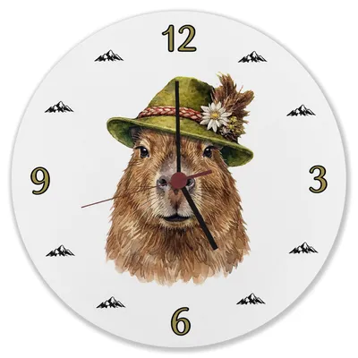 Produktbild von Capybara mit alpenländischem Trachtenhut Wanduhr aus MDF