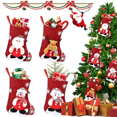Immagine prodotto di Calzini di Natale, set da 4 pezzi, sacchetto regalo da appendere e riempire. Decorazioni natalizie per alberi di Natale e camini