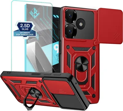 Produktbild von Armor Handyhülle für Xiaomi Redmi 13 mit 9H Displayglas Displayschutz Kameraschutz Handy Panzer Case Cover Schutzhülle Outdoor Farbe: Rot