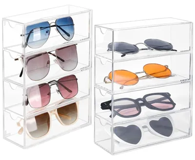 Image de 2 boîtes transparentes pour ranger les lunettes, avec tiroirs