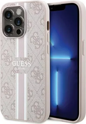 Produktbild von Guess GUHMP15LP4RPSP iPhone 15 Pro 6.1" pink hardcase 4G Printed Stripes MagSafe Schutzhülle