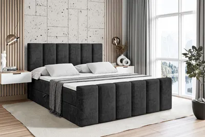 Produktbild von ALTDECOR Boxspringbett mit Fußteil, H3 Matratze und Topper - 160x200 cm - BOXI1-Z - Schwarz Samt - Polsterbett mit Bettkasten und Lattenrost, Bett mit Stauraum