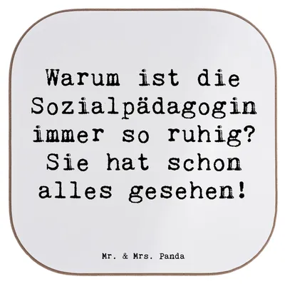 Produktbild von Mr. & Mrs. Panda Tassenuntersetzer Spruch Sozialpädagogin Ruhe - Weiß - Geschenk, Geschenke mit Herz, Untersetzer für Gläser, Tischuntersetzer, Tischschoner, Beruf