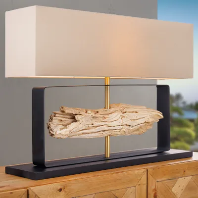 Produktbild von riess-ambiente Tischlampe ROUSILIQUE 80cm natur beige schwarz Eisenholz Metall mit Leinenschirm E27