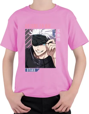 Obrázek produktu pro Satoru Gojou Jujutsu Kaisen Anime Otaku Páska přes oči Bílé vlasy Uni dětské tričko, růžová, 140 cm