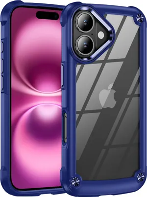 Image de Coque pour iPhone 16, Coque hybride transparente PC TPU bumper et antichoc bleu