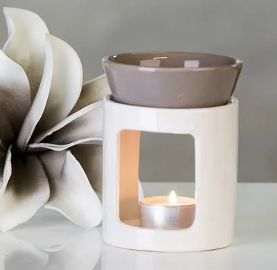 Produktbild von Casablanca Duftlampe Aromabrenner DUO aus Keramik · weiß/grau Höhe 11 cm · Ø 8,5 cm 26998