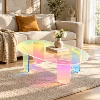 Obrázek produktu pro WISFOR Akrylový konferenční stolek oválný, duhový stolek do obýváku s PVC podložkou, 95 x 50 x 36 cm