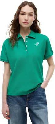 Imagen del producto de Camiseta polo de manga corta para mujer Tommy Hilfiger, diseño "Script" moderno, corte regular, color verde (Courtside)