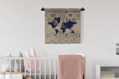 Produktbild von MuchoWow® Wandteppich Wandbehang Weltkarte - Pflanzen - Lila 60x60 cm Tapisserie Dekoration Wandtuch - Dekorationen - Wand Decke
