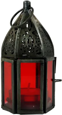 Produktbild von Orientalische Metall/Glas Laterne in Marrokanischem Design, Windlicht Klein, Mehrfarbig, Glas,Metall,Eisen, Farbe: Rot, 11,5*5*5 cm