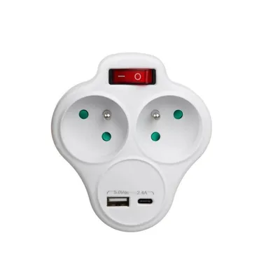 Produktbild von MCE336 EMaclean Stromsteckdose, Verteiler mit 2 Steckdosen und USB A/C 2,4A, Typ E, 2x16A