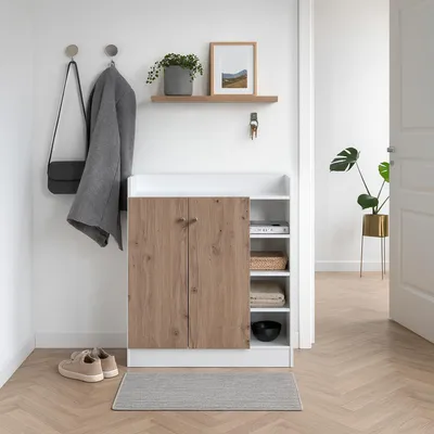 Produktbild von Sideboard mit 8 Regalfächern Weiß-Artisaneiche