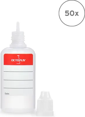 Produktbild von 50 Plastikflaschen 30 ml LDPE, G14, Tropfeinsatz, Deckel weiß
