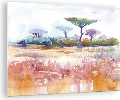 Produktbild von Bilder auf glas - Einteilig - Aquarell Savanne Bäume - 70x50cm - Glasbilder - Wandbilder - Bilder - zum Aufhängen bereit - Wanddekoration aus Glas - Glas Bilder - Wandbild auf Glas - GAA70x50-4484
