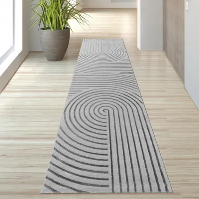 Produktbild von Moderner Teppich mit Bogen in grau Größe - 80 x 300 cm