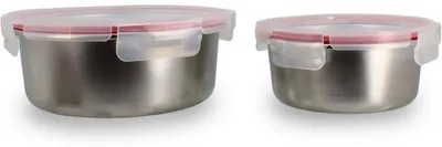 Obrázek produktu pro 2 vzduchotěsné nádoby z nerezové oceli s víčky 5040178 Ø 15 a 20 cm, vhodné do mikrovlnné trouby