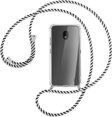 Produktbild von Handykette Backcover-Schutzhülle mit Band (Metall silberfarben) für Nokia 2.2 - schwarz/weiß gestreift