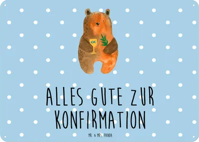 Produktbild von Mr. & Mrs. Panda tafel Bär Konfirmation DIN A3 - Blau Pastell - Geschenk, Kirche, wandtafel, Blechschild, Gottesdienst, Wandbild, Metallbild, Teddy, Schild, Evangelisch