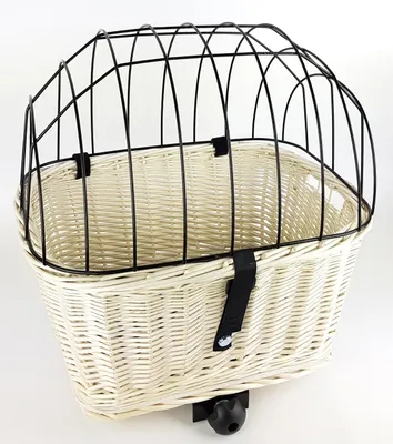 Produktbild von XL Hundefahrradkorb aus Weide für Gepäckträger mit Gitter eckig 50x38 cm Weiß (W-S)
