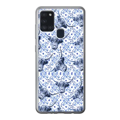 Produktbild von MuchoWow® Handyhülle Schutzhülle Hülle für Samsung Galaxy A21s Delfter Blau - Tiere - Schottischer Highlander Silikon Softcase Handy Hülle - Hartschale