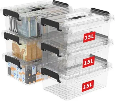 Image de Boîte en plastique, lot de 15 x 6 pièces, avec couvercle et poignée