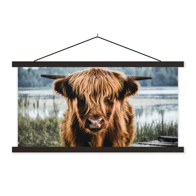 Produktbild von MuchoWow® Textilposter Kühe - Schottische Hochlandbewohner - Braun - Natur 150x75 cm mit schwarzem Rahmen - Posterleiste