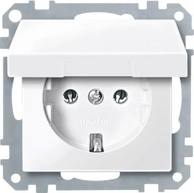 Produktbild von SCHUKO-Steckdose mit Klappdeckel, Steckklemmen, polarweiß glänzend, System M