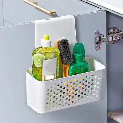 Obrázok produktu pre Plastové úložné boxy, závesné košíky, košíky na bylinky, držiaky na riad, kuchynské doplnky, biele