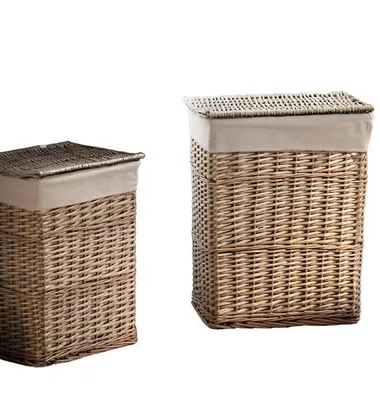 Produktbild von 2x Wäschekorb "Modern Grey" aus Weide mit Deckel und Stoffeinsatz, Wäschesammler, Aufbewahrungskorb, Flechtkorb