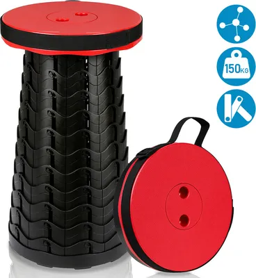 Produktbild von Fiqops Tragbarer Klapphocker Leichte Teleskophocker Höhenverstellbare Falthocker Tragfähigkeit 180 kg 6-44 cm Leichte Teleskophocker Ausziehbarer Campinghocker für Camping，Rot
