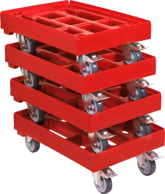 Produktbild von 4 Stück Hygienetransportroller 600 x 400 mm mit 2 Bremsen und 2 Lenkrollen rot