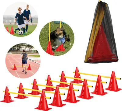 Obrázek produktu pro Clanmacy Sada 6 sportovních překážek s 12 kužely + 6 tyčí překážek pro agility Sada překážek pro děti/psy/týmové sporty/fotbal