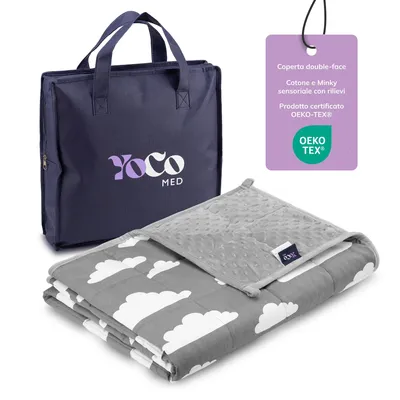Immagine prodotto di Coperta ponderata per bambini 150×100 cm, 3,2 kg, design: Nuvole grigie – YoCo