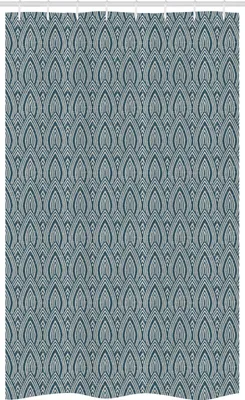 Immagine prodotto di ABAKUHAUS Tenda da doccia stretta, stile retrò con motivi geometrici, set decorativo per bagno in tessuto con ganci, 120 x 180 cm, verde acqua scuro