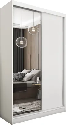 Produktbild von Masseno Schiebetürenschrank PATRIZIA 120 cm Kleiderschrank Schlafzimmer Schrank 2-türig mit Spiegel Weiß