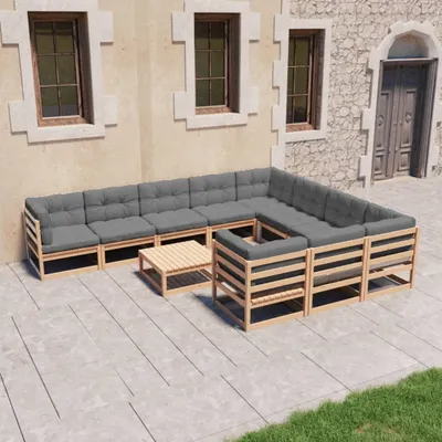 Produktbild von vidaXL 11-tlg. Garten-Lounge-Set mit Kissen Kiefer Massivholz
